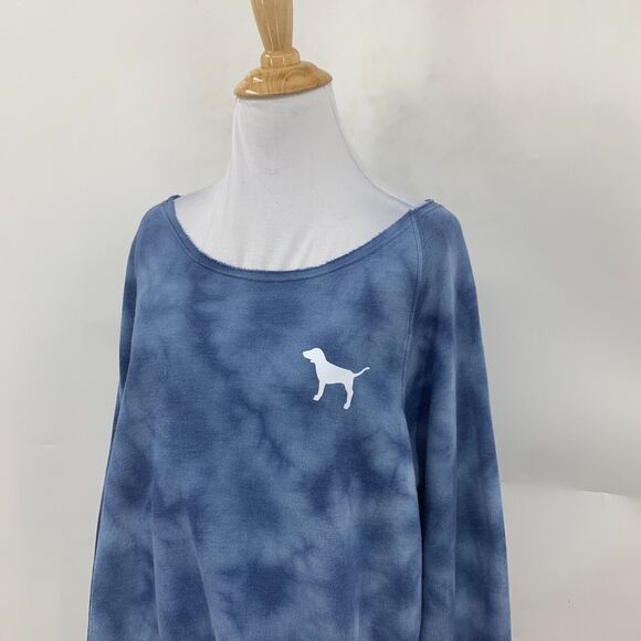 Pink Victorias Secret Sweater Womens S Blue Tie Dye Raw Boat Neck Slouchy Raglan - Picture 3 of 11